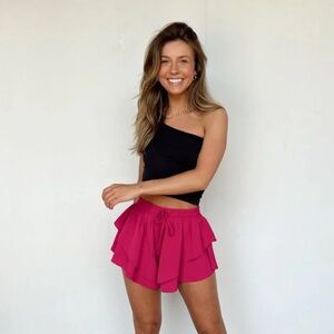 New Vestique Sweet Treats Shorts Elastic Waist ruffle Athletic Berry Pink sporty